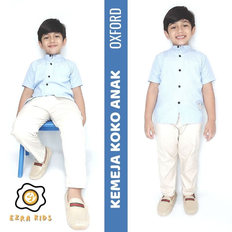 Baju Koko Anak Laki Laki Lengan Pendek Ezra Kids Oxford 1 - 9 Tahun