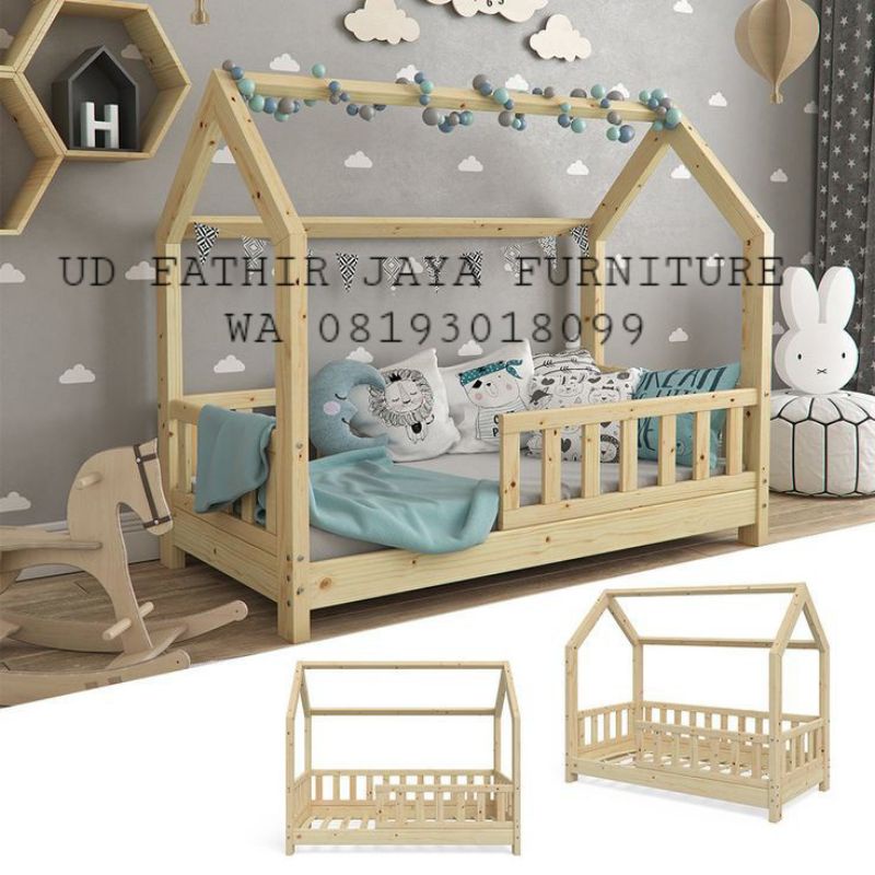 bedhouse dipan/ ranjang anak 120x200x170 bahan kayu jati asli belanda