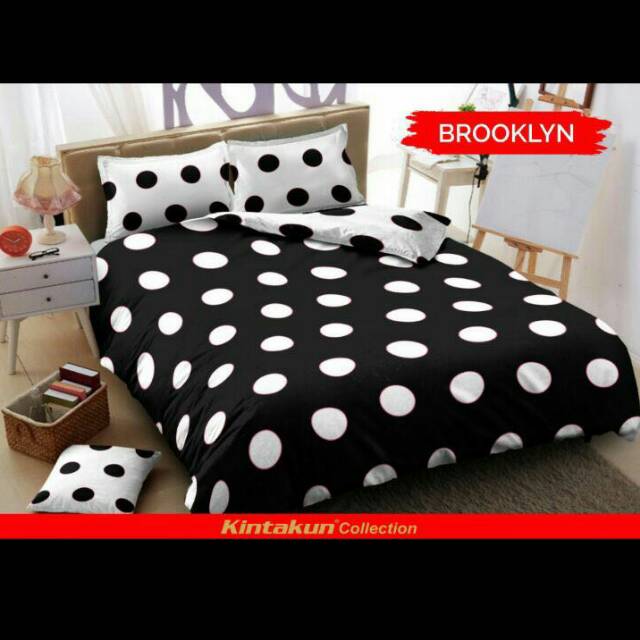Sprei kintakun/Seprai Black White/hitam putih BROOKLYN polkadot 180x200