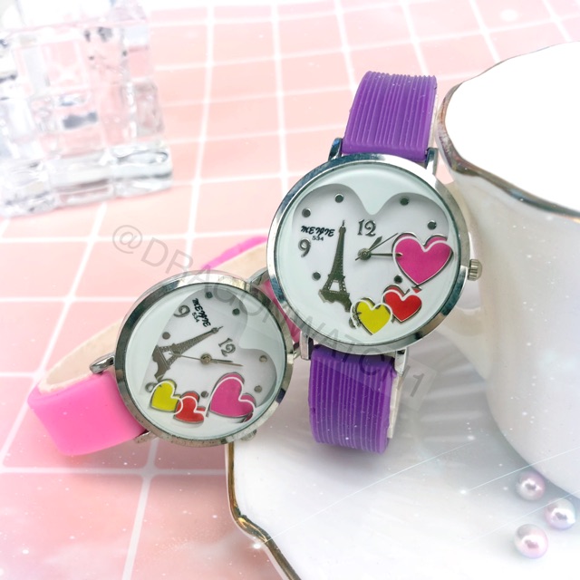 ［Ready Stock］Jam tangan wanita fashion karet gaya Paris love  S1115