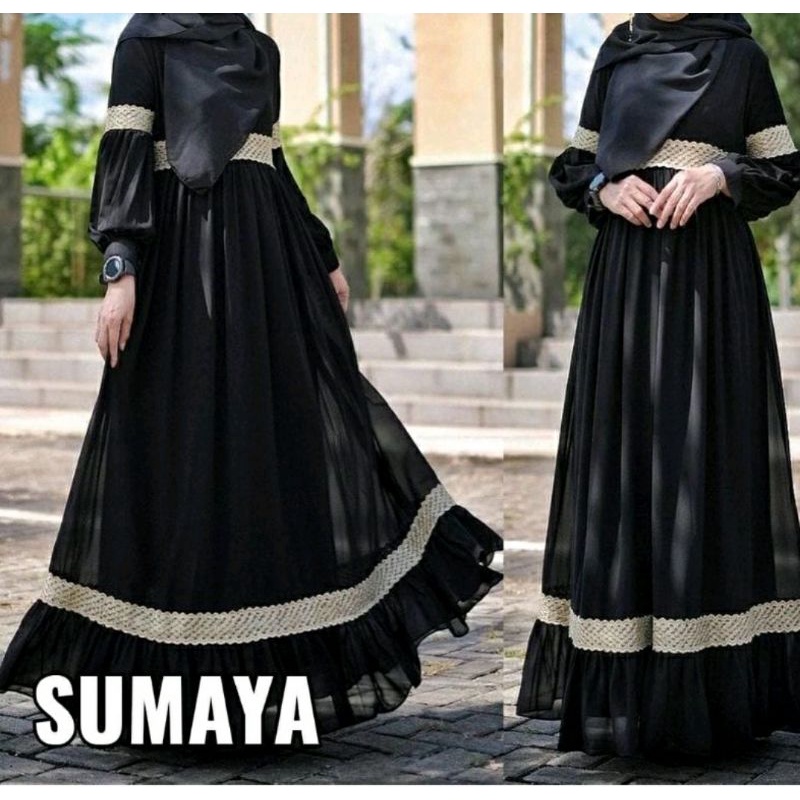 Abaya Hitam SUMAYA maxi dres Turkey Gamis Dress Arab Saudi Turki renda India Dubai