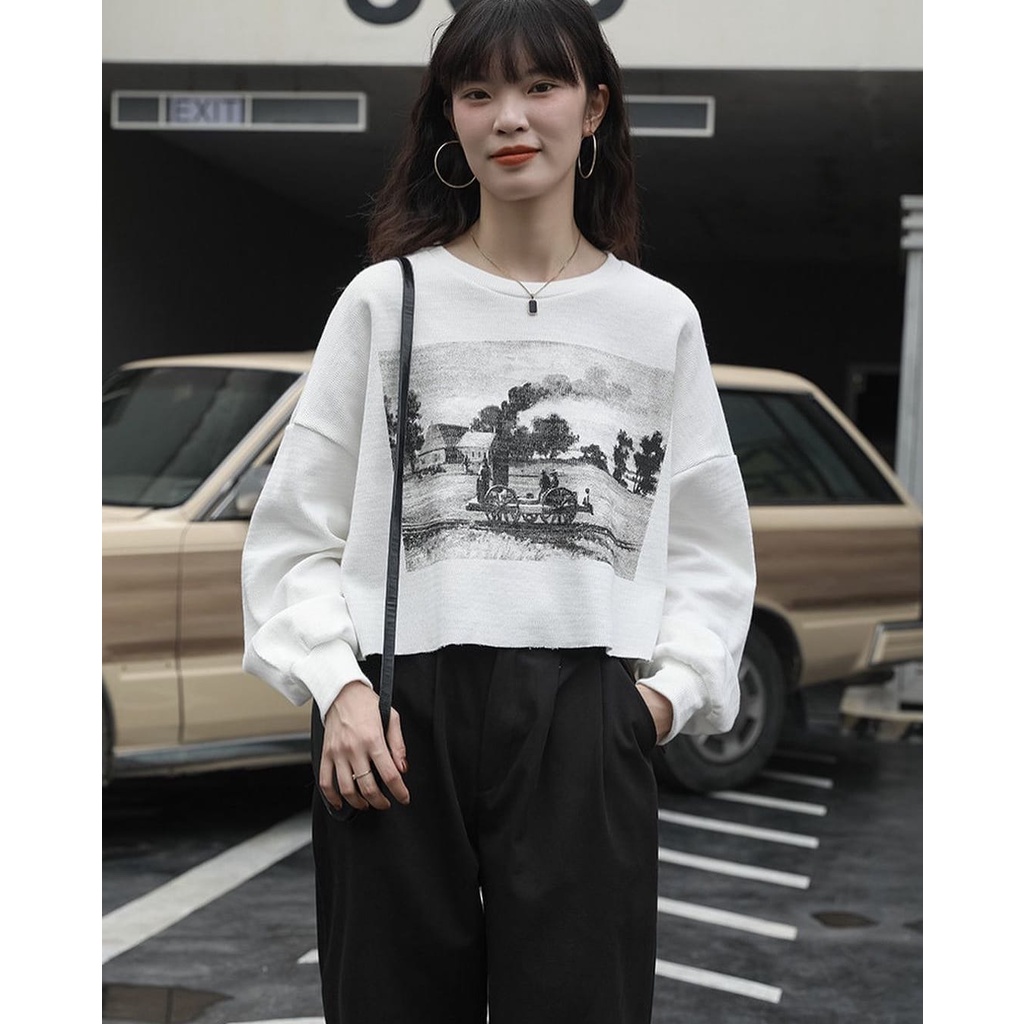 TRAIN CROP OVERSIZE SWEATER - SWEATER WANITA OVERSIZE - SWEATSHIRT