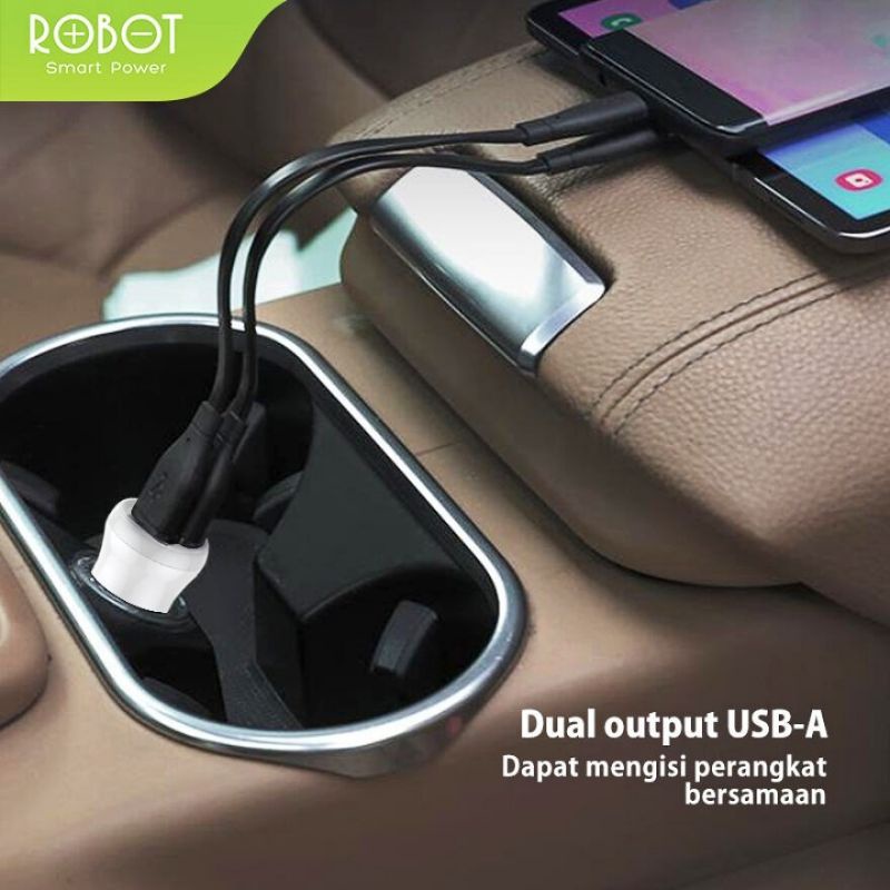 (ROBOT-C7) Car Charger + Cable Micro usb Charger Mobil Dual Port Usb 2.4A