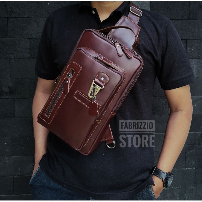 Tas pria bodybag keren kulit asli