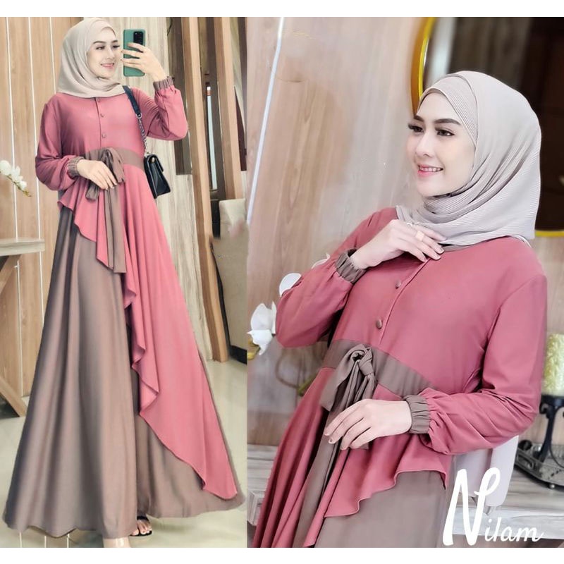 (COD) Maisha - Nilam Maxy - M / L / XL / XXL - Dress Baju Gamis Wanita Dewasa Terbaru Matt Premium Premium Crepe busui bayar di tempat-1