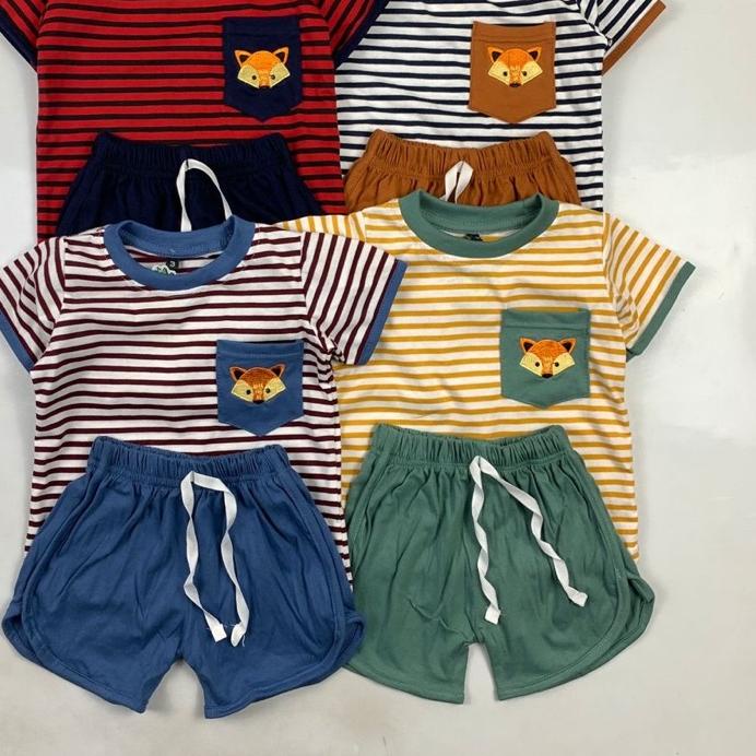 GROSIR Set stripes pocket bordir size kecil 12345 pineapple kids