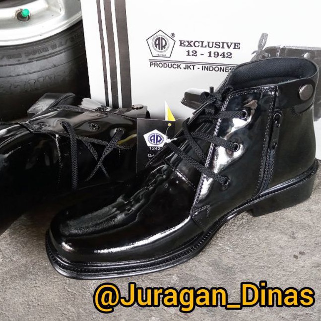 SEPATU PDH PERWIRA TNI POLRI SATPAM SECURITY AR EXCLUSIVE 1912s TALI + RESLETING SAMPING HITAM KILAP