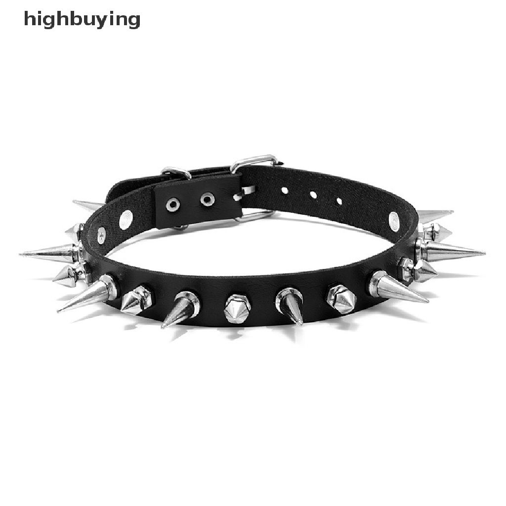 Hbid Kalung Choker Bahan Kulit Imitasi Gaya Punk Gothic Dengan Paku Panjang Untuk Wanita