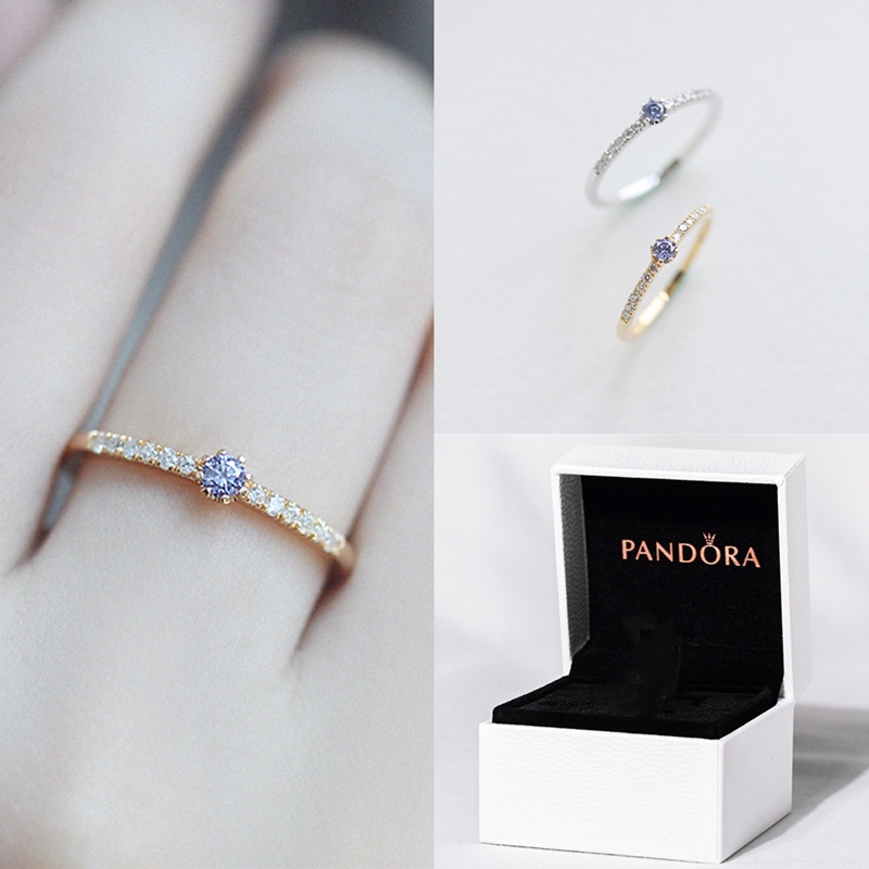 Pandora Cincin 925 Silver 14K Gold Hias Berlian Dengan Kotak Untuk Wanita