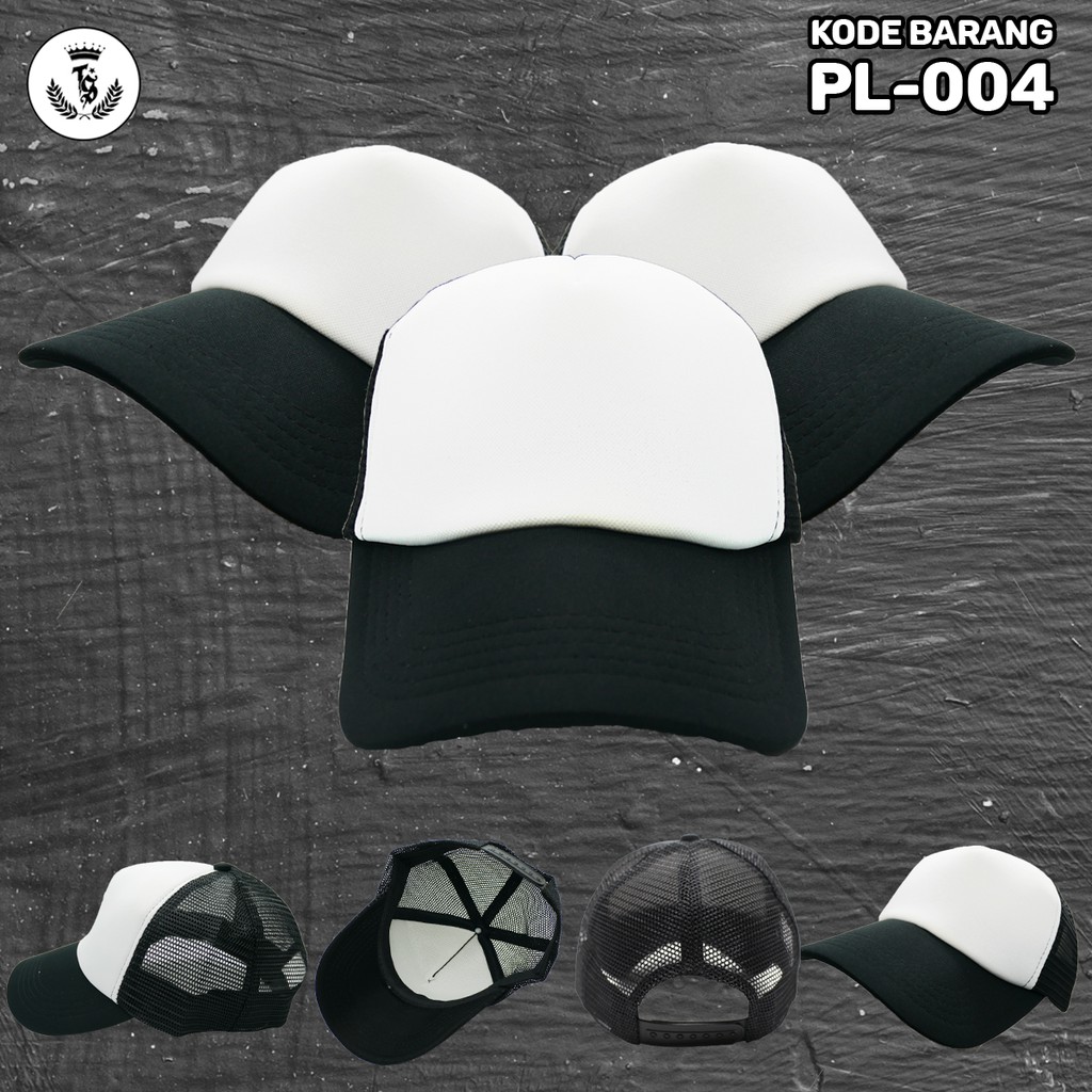 Topi Trucker Polos Hitam Putih - Topi Jaring Polos - Topi Jaring