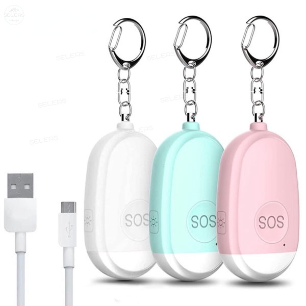 Gantungan Kunci Alarm Personal 130dB Dengan Senter LED USB Rechargeable Untuk Perlindungan Diri