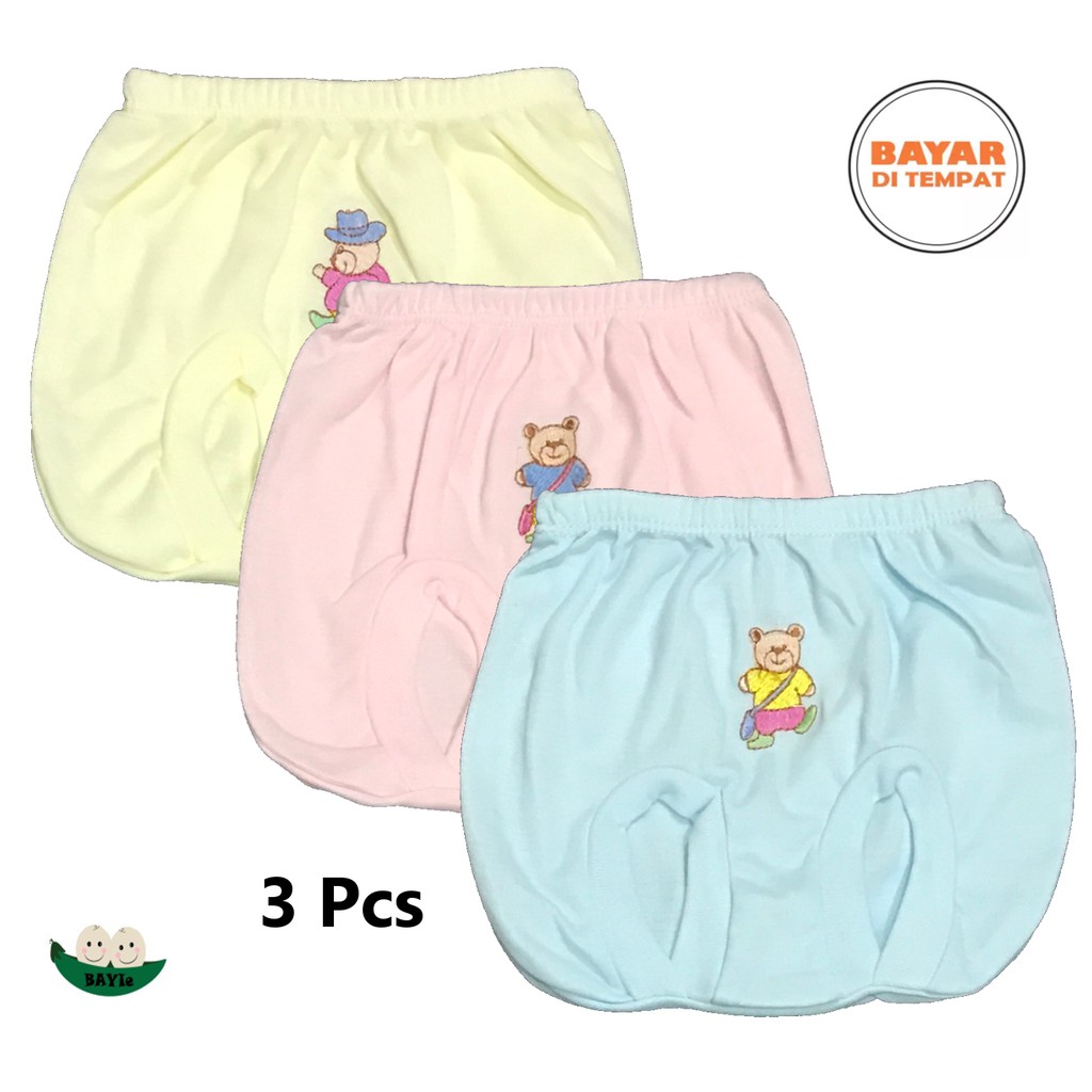 BAYIe - 3 Pcs Celana Kacamata/Kodok/ POP Bayi Warna LILY Kualitas PREMIUM Bahan TC tebal 0-6 bulan