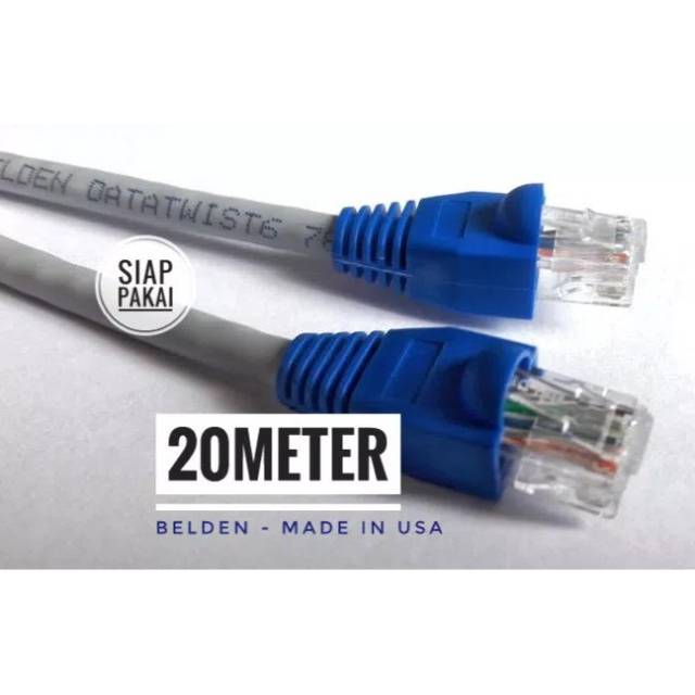 Belden Kabel Lan 20 meter UTP Cat6 siap pakai sudah dicrimping rj45 Belden 7814A Abu abu