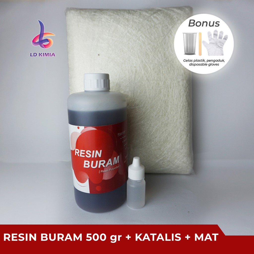PENAMBAL KOLAM IKAN PAKET RESIN BURAM / BUTEK 500 Gr (KATALIS + SERAT FIBER)