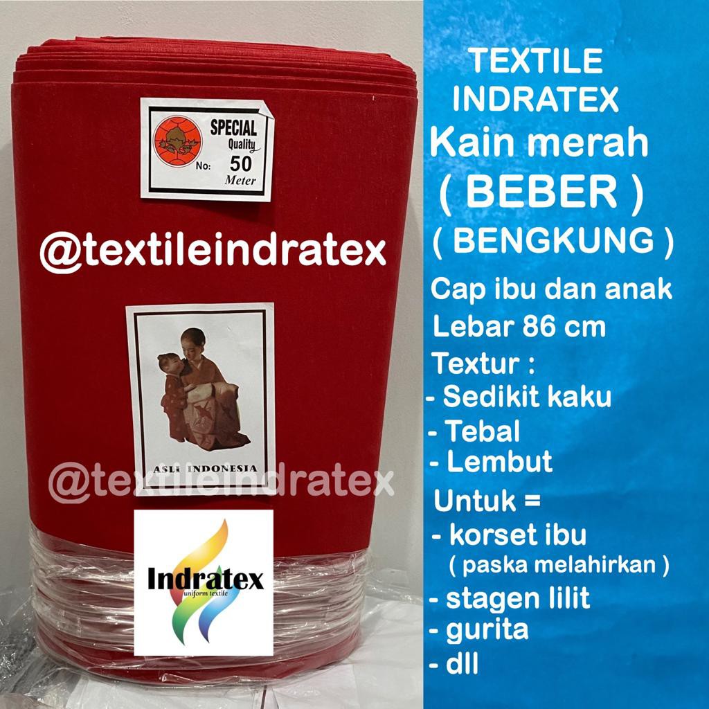 ( per setengah meter ) Kain katun BEBER STAGEN KEMBEN LILIT jawa merah meteran lebar 86 cm bahan sabuk bengkung bebat korset corset lilit pelangsing pengecil perut ibu pasca setelah melahirkan sangjit sanjit tari tarian nari dekorasi dekor kamar ruang