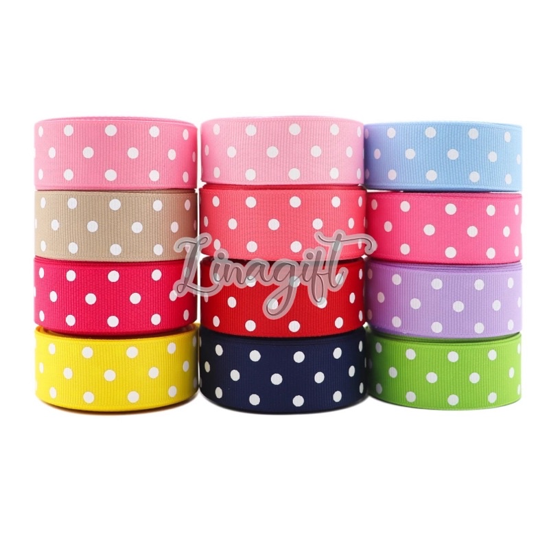 ( 3 Meter ) GROSS GRAIN POLKADOT RIBBON - 1 IN ( 2.5 CM ) 1 INCH - PITA GROSSGRAIN DOTS / ONDE / HIASAN KADO NATAL / HAMPERS / SOUVENIR / PARCEL PARSEL SNACK BINGKISAN DEKORASI DEKOR KADO