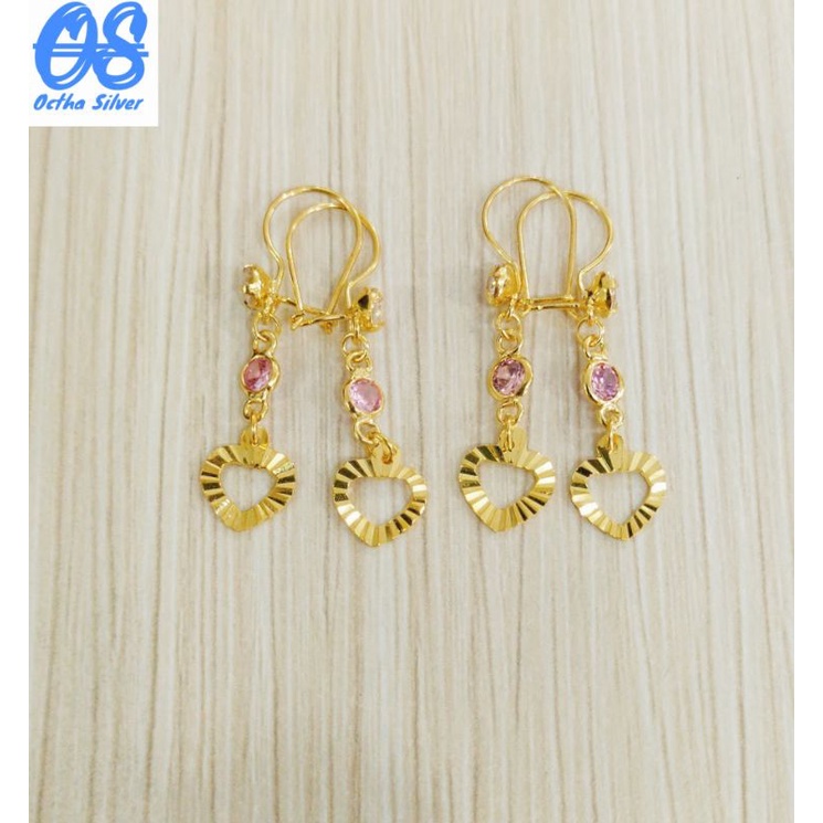 ANTING DEWASA MATA PINK GT LOVE PERAK 925 LAPIS MAS 24K