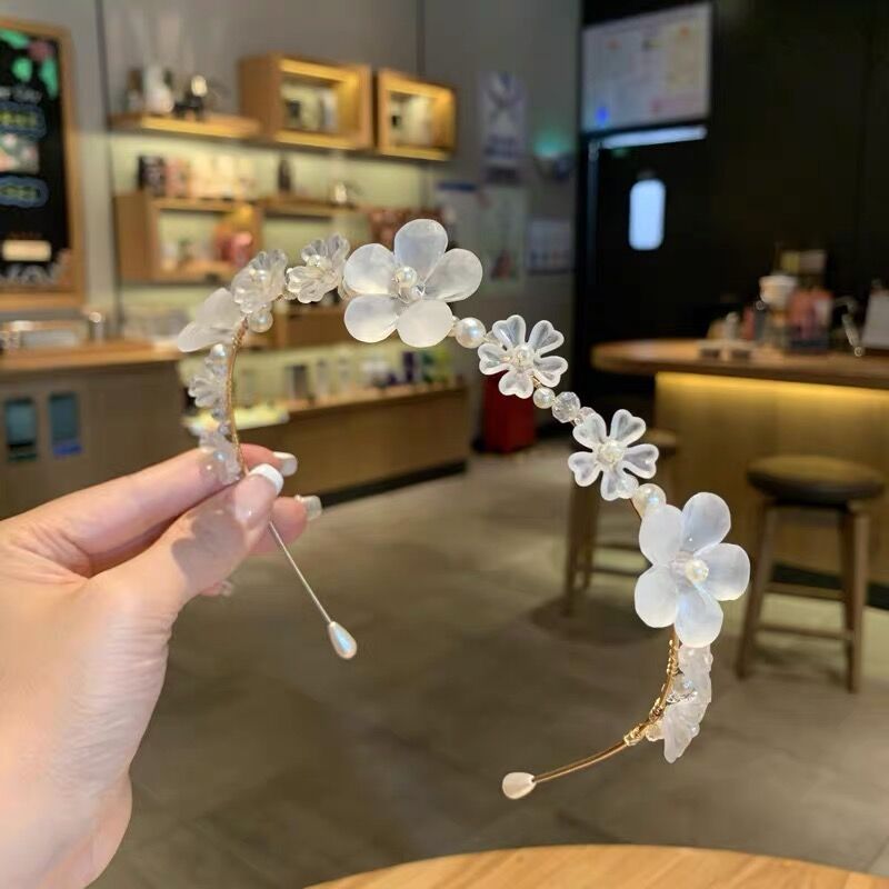 Bando Desain Bunga Aksen Mutiara Kristal Untuk Aksesoris Rambut Wanita