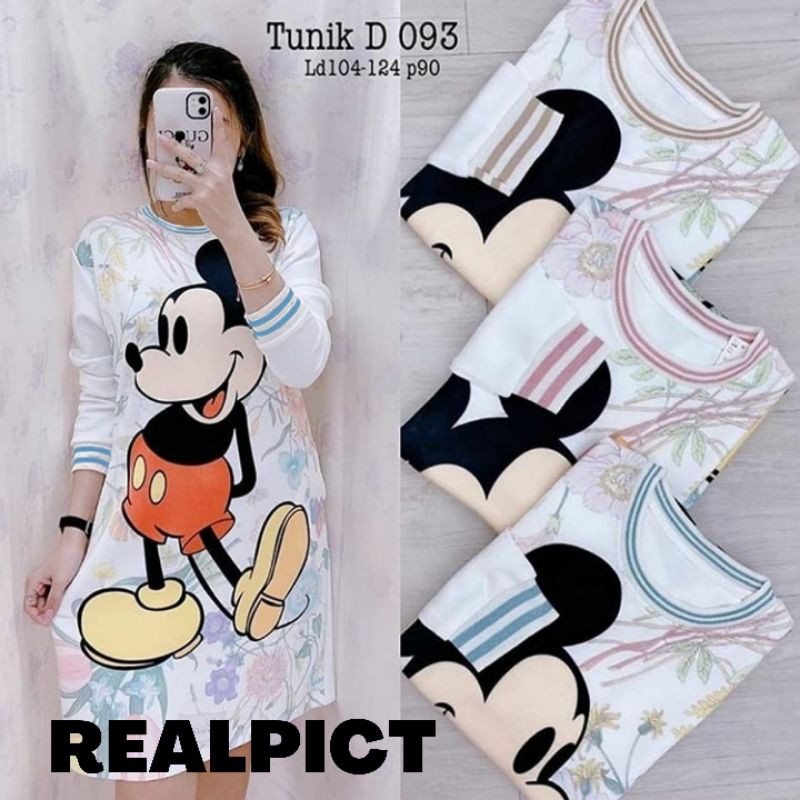 Fashion Wanita Dress Scuba Casual Tunik Muslim Mickey Mouse Lengan Panjang Baju Import Putih Murah