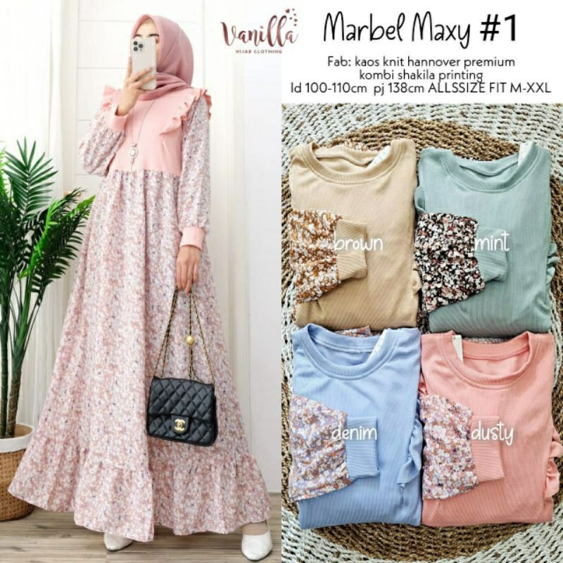 Marbel Maxy #1 @147, GAMIS WANITA MUSLIM CANTIK MODIS FIT XXLD 100-110 TERMURAH OOTD