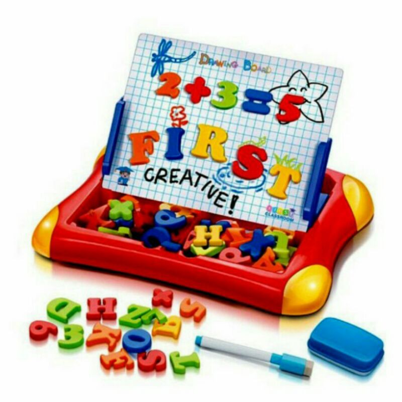 

Mainan Papan Tulis Whiteboard Magnet Huruf Angka Spidol First Class Lengkap