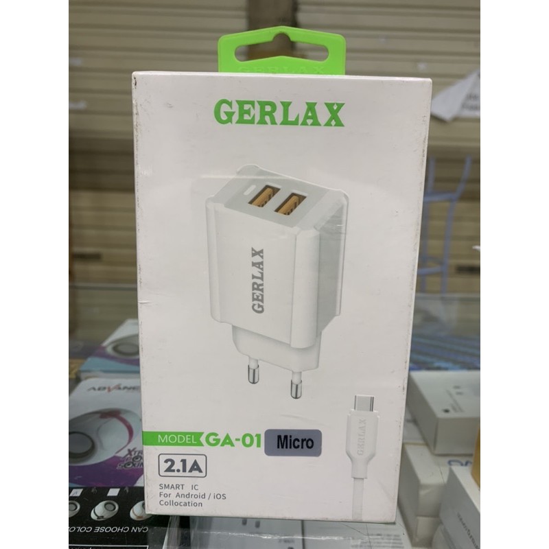 CHARGER GERLAX 2,1A SMART IC, ANDROID DAN IOS, V8 / MICRO, TYPE C