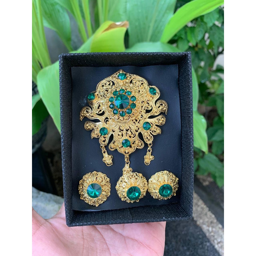 bros alpaka bali set kebaya  motif cotek sirkon-Ijo