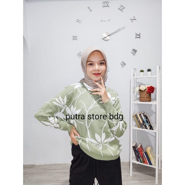 SWEATER RAJUT SANZ FLOWER COTTON BEAD MOTIF BUNGA