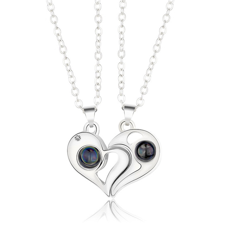 2PCS/Set Couple Necklaces 100 Languages I Love You Lovers Heart Magnetic Pendant Necklace For Women Valentine's Day Jewelry Gift