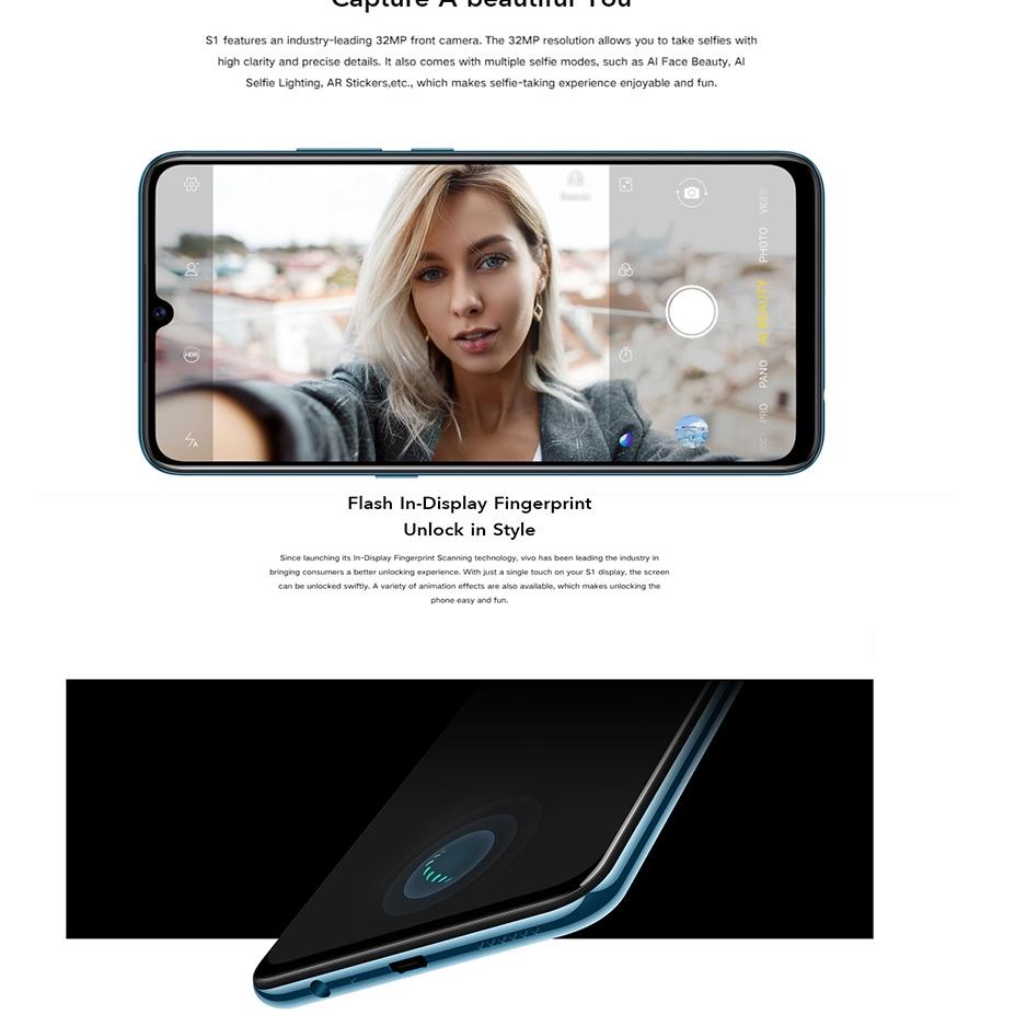 Harga Terbaik--hp vivo S1 ram8 256GB 6.38 inch kamera belakang tiga murah smartphone handphone