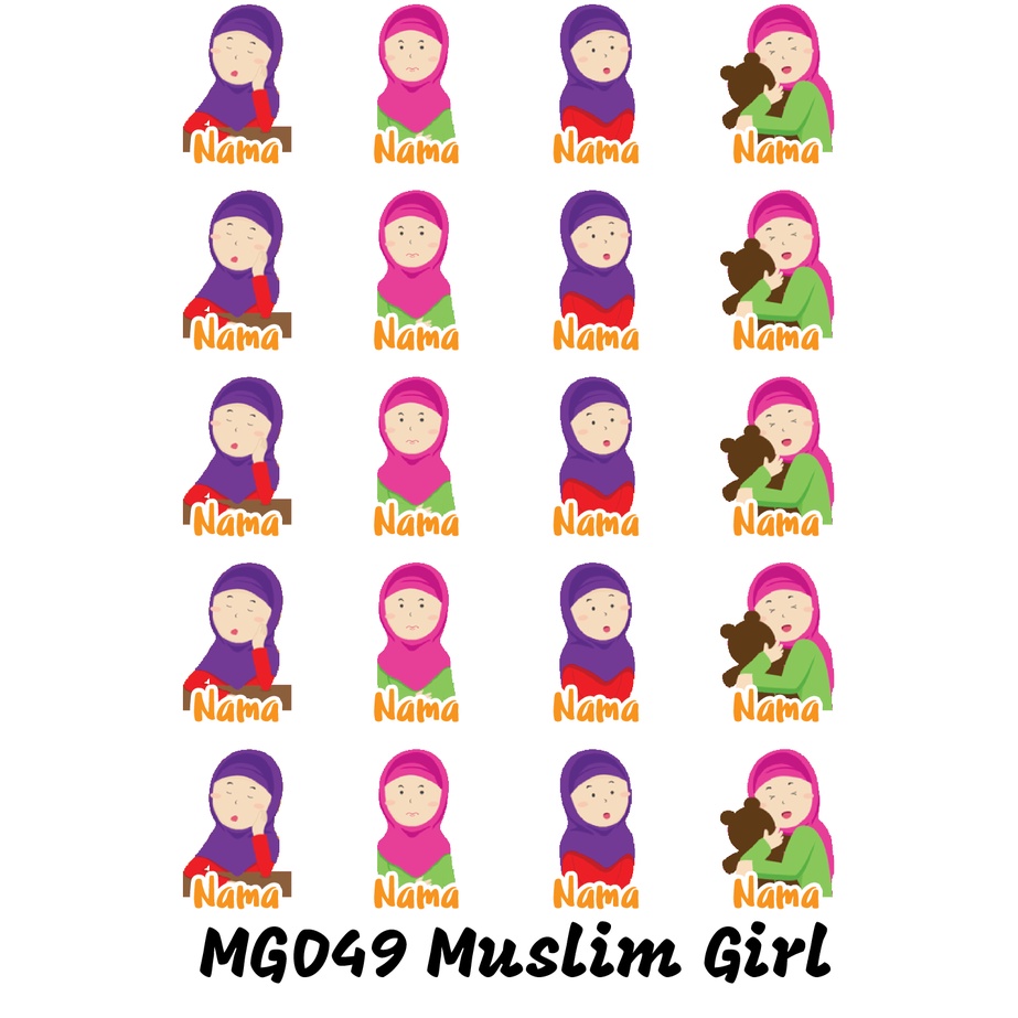 

Sticker Nama Cutting Label Waterproof Tahan Air Muslim Girl 49 (MG049)