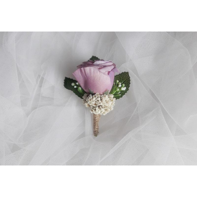 corsage korsase bunga dada jas bross pin panitia rustic wedding-Ungu