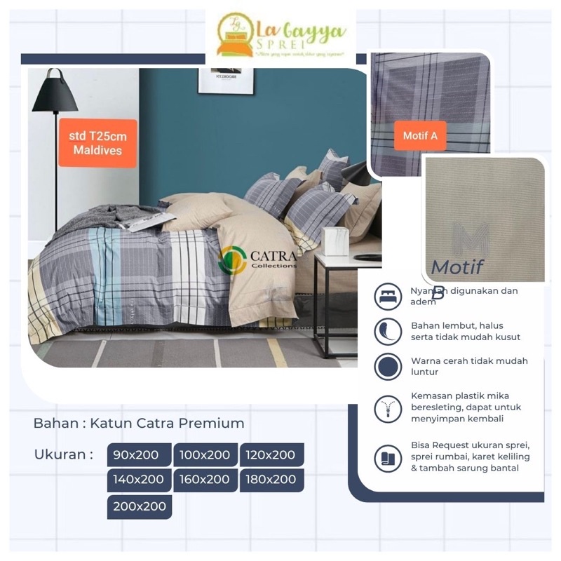 Sprei Homemade Katun Catra MALDIVES Seprei Set Seprai 180x200x30 120x200 Sarung Bantal bisa Bedcover