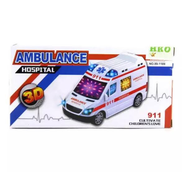 Mainan Anak Mobil Ambulance Hospital 911 Lampu 3D dan Sirine