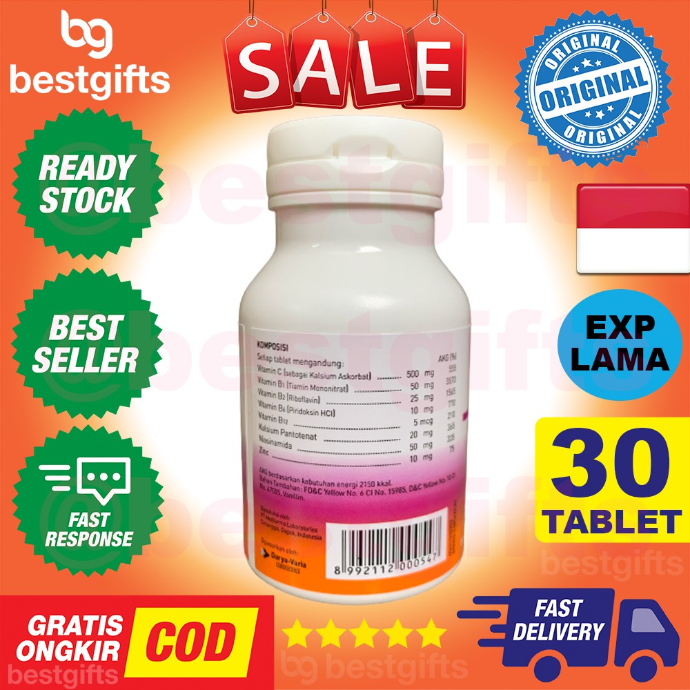 ENERVON C MULTIVITAMIN VITAMIN VIT C IMUN IMUNITAS METABOLISME KEKEBALAN DAYA TAHAN TUBUH 30 TABLET