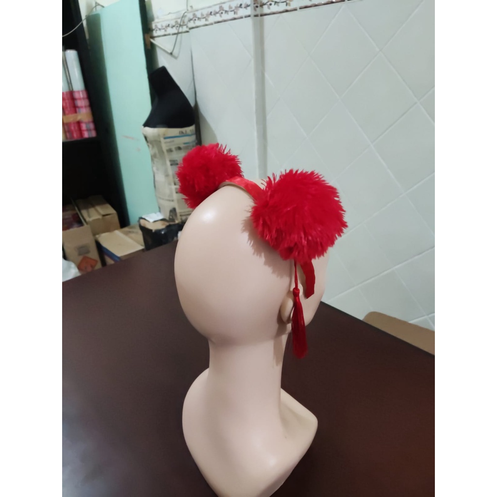 bando imlek merah Chinese new year red tassel pompom