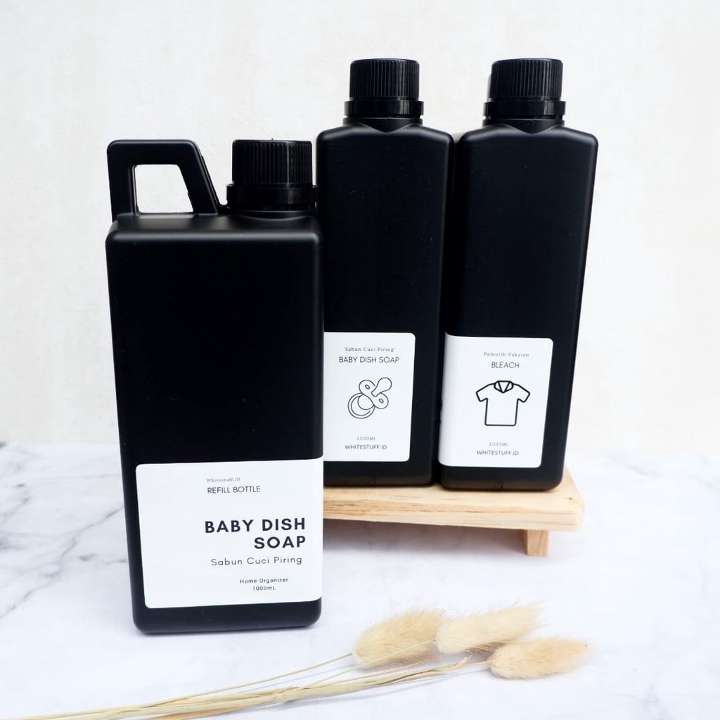 WHT 402 Refill Botol Sabun Jerigen Jerrycan untuk Laundry Room &amp; Cleaning Bottle Organizers Label 2 Sisi Hitam