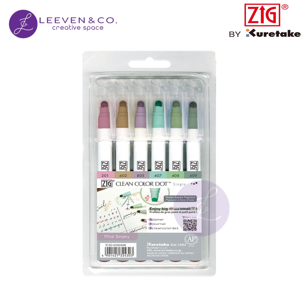 

ZIG KURETAKE CLEAN COLOR DOT SINGLE 6 PCS SET MILD SMOKY COLORS