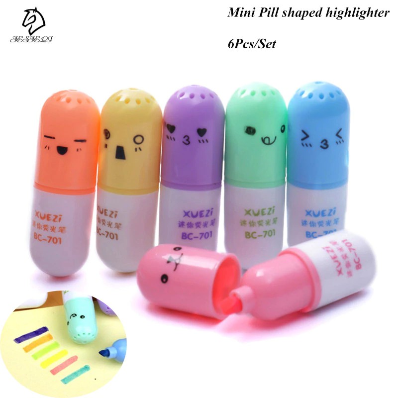 

INDORETAIL | 6 Pcs/set Mini Pil berbentuk stabilo pena untuk menulis Lucu wajah Graffiti spidol
