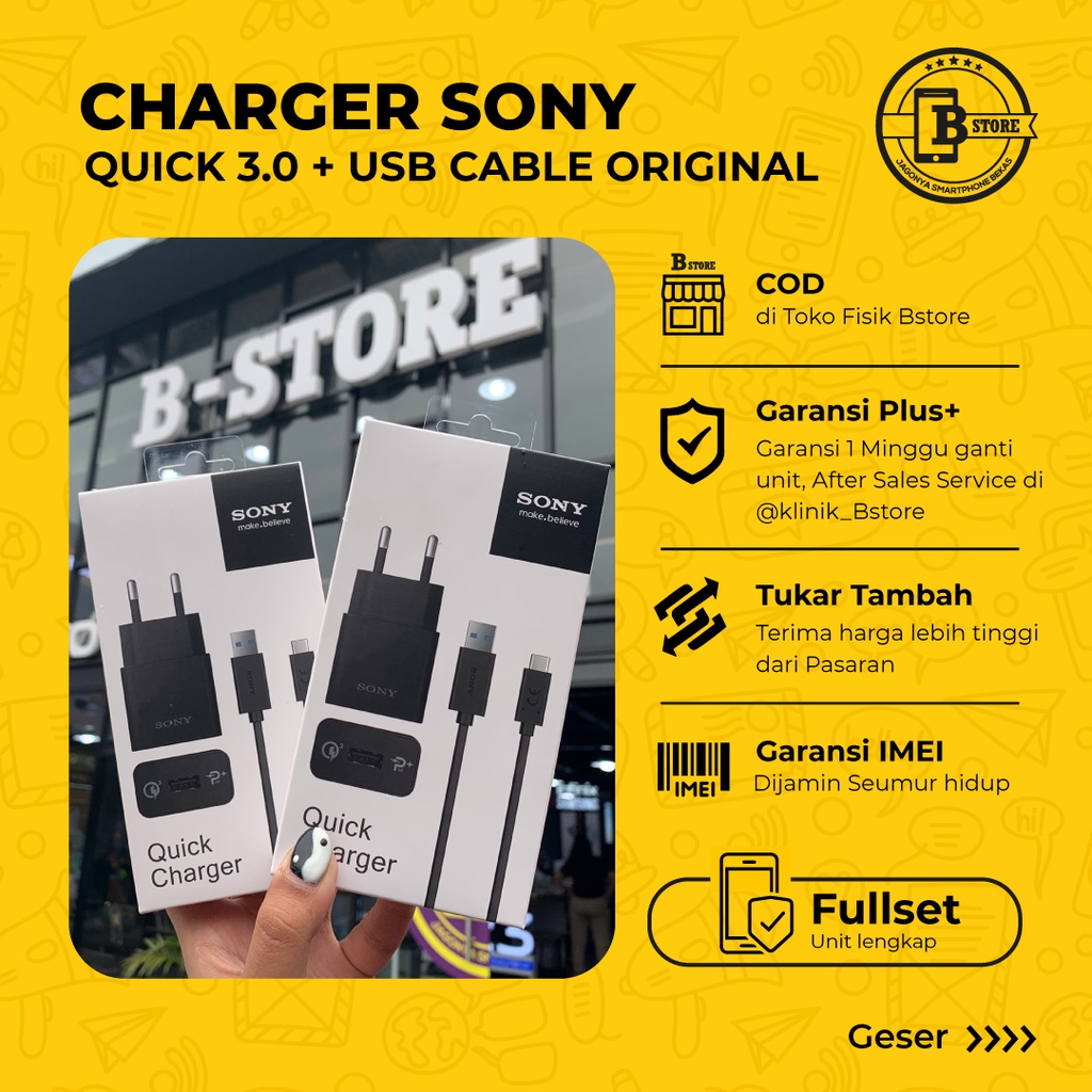 Charger SONY Quick Charger 3.0 + Type C USB Cable NEW Kualitas Original 100% - Cod Jakarta