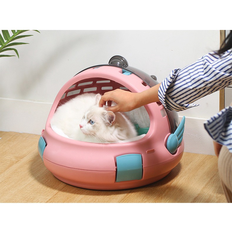 Pet Carrier Astronot Dengan Ranjang Tidur, Litter Box 3 in 1 Premium Untuk Kucing Dan Anjing