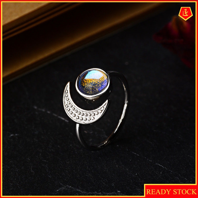 [Ready Stock]Creative Star Moon S925 Silver Moonstone Ring