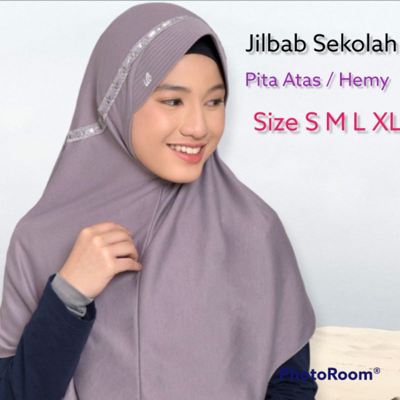 kerudung sekolah TK/SD/SMP/SMA HEMY  pita atas  assilmiofficialstore