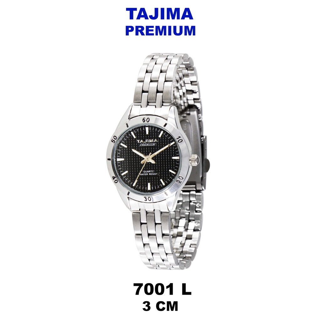 TAJIMA Jam Tangan Wanita Premium 7001 L Hitam & Silver Stainless Steel Water Resist 3 ATM Watch