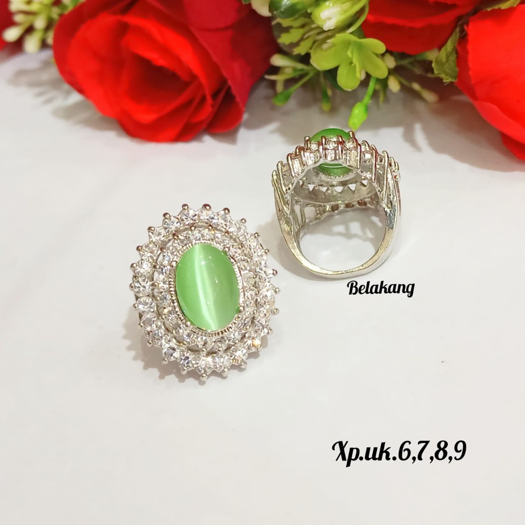 Cincin TITANIUM Dewasa permata oval warna dasar silver,perhiasan putih Korea tidak karat COD