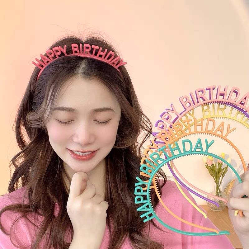 Bando Desain Happy Birthday Warna Permen Bahan Plastik Non Slip Gaya Korea Untuk Wanita