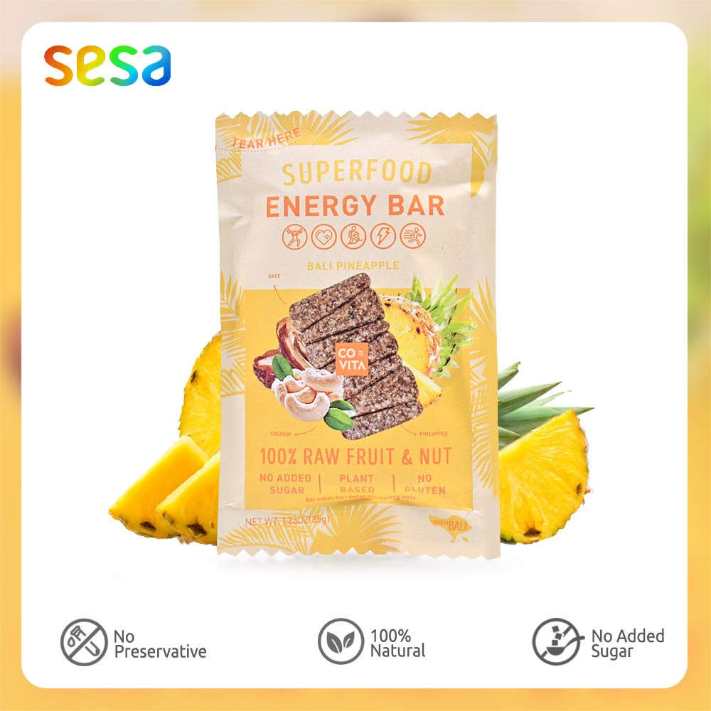 

COVITA Energy Bar Bali Pineapple 35gr - Snack Bar Plant-Based Gluten Dairy Free