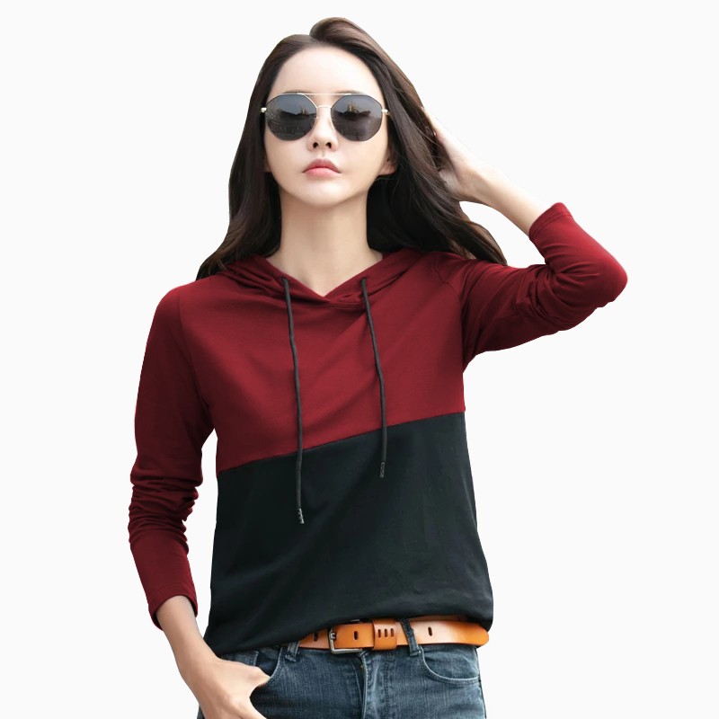 Kaos Tshirt hoodie Lengan panjang Wanita Gaya korea - XSHOP Hanasta