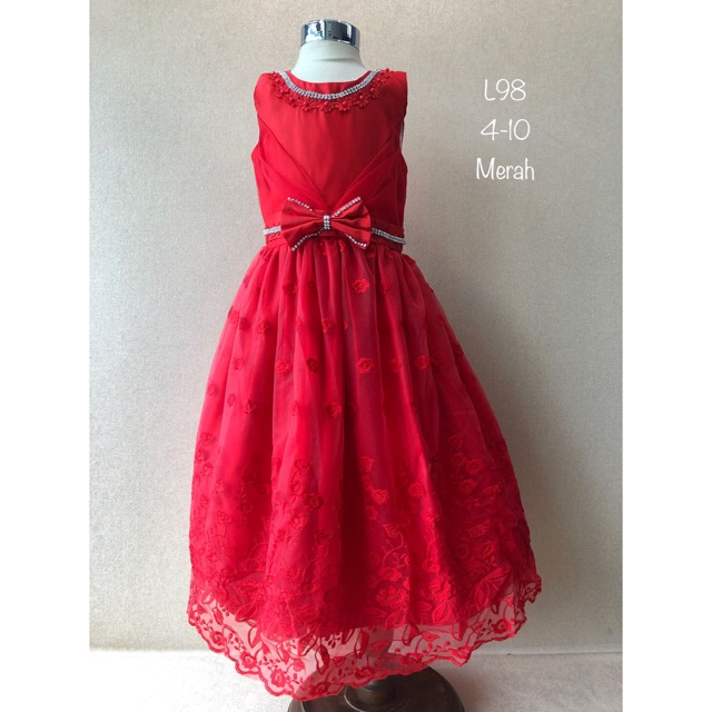 Cleo Dress Anak Perempuan Brokat Pita Elegan (L98)