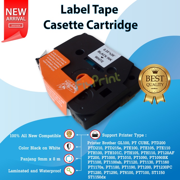 

Label Tape TZE-221 TZE221 9mm Black On White Brther PT-D600 D210 D450
